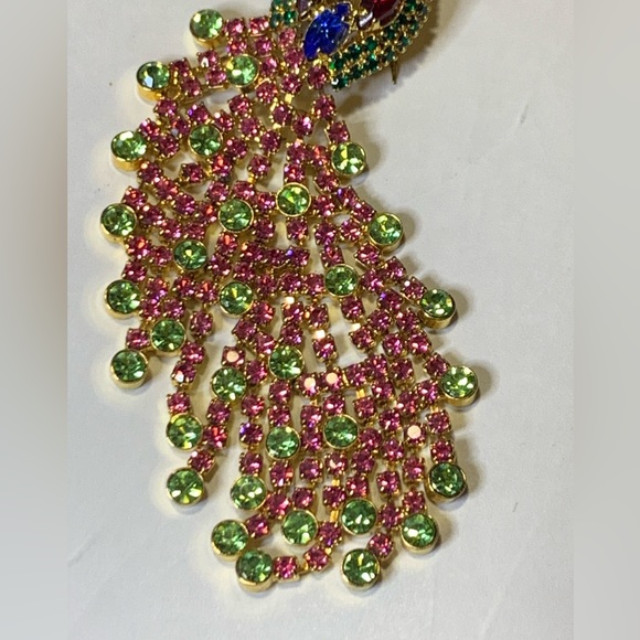 Rhinestone Jeweled Peacock Pin Brooch Signed OTC On The Back.  4.5 inches tall - Picture 3 of 12